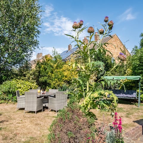 Take your evening cocktails at the rattan chairs on the lawn