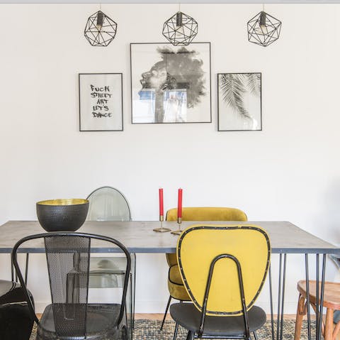 Sit down to a French feast in the stylish dining area