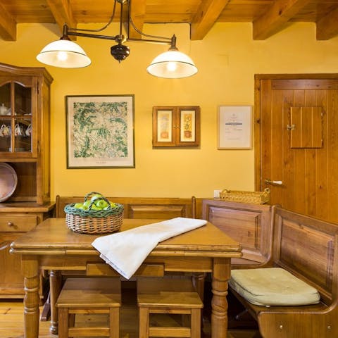 Enjoy tapas around the solid wood dining nook