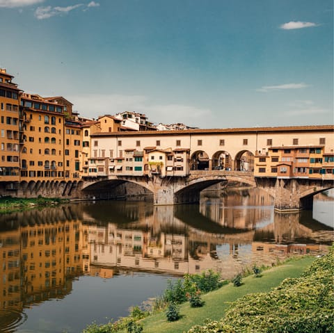 Shop along the medieval Ponte Vecchio, reached in twenty minutes by foot