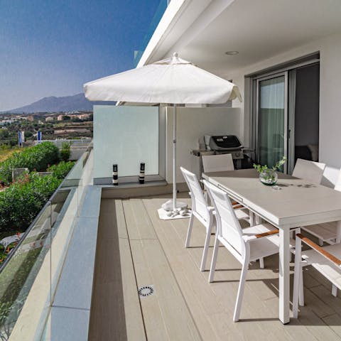 Enjoy alfresco meals, sangria and those lovely views from the privacy of your terrace 