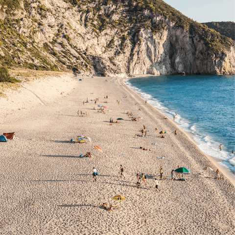 Explore Lefkas' pristine beaches, the closest is less than ten minutes on foot