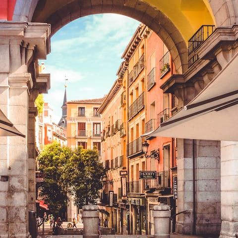 Walk to the colourful Plaza Mayor, just five minutes away