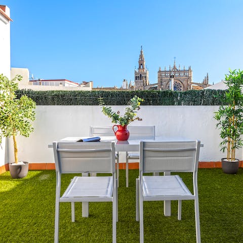 Sip a sundowner on the private terrace while taking in views of the cathedral
