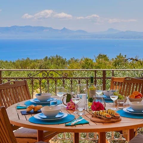 Take breakfast on the patio with a panoramic sea view