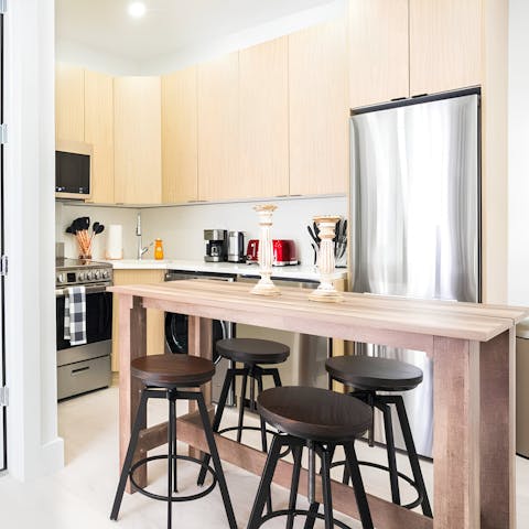 Hop up on a bar stool to enjoy freshly cooked pancakes