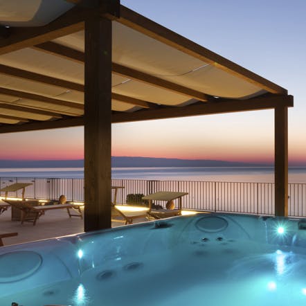 Enjoy unobstructed views of the Ionian Sea from the hot tub