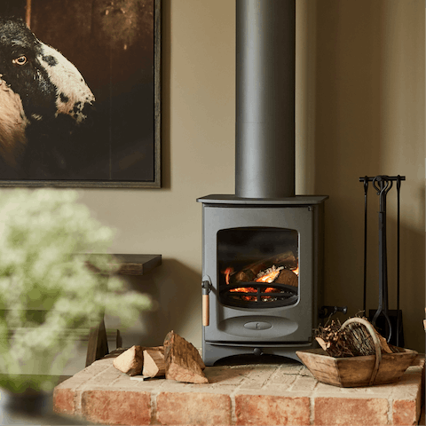 Gather around the wood-burning fireplace on chilly evenings