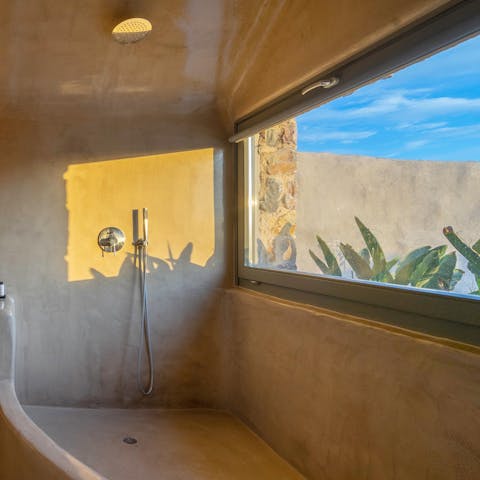 Freshen up in style with views of cacti from your bathroom window