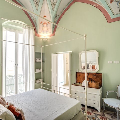 Lie back and gaze up at your bedroom's magnificent vaulted and frescoed ceiling 