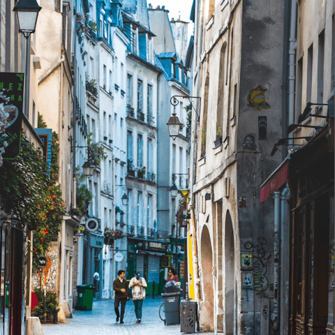 Stroll the cobbled streets of Le Marais, just fifteen minutes away