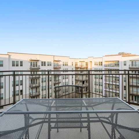 Step out onto the balcony to enjoy your morning coffee 