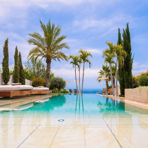 Soak up gorgeous views of the Mediterranean from the communal infinity pool