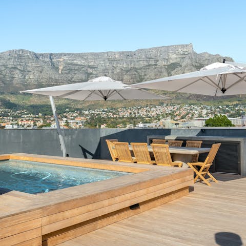 Admire Table Mountain from the private rooftop pool