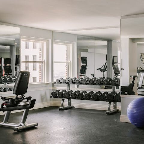 Keep on top of your fitness routine with a work out at the residents gym