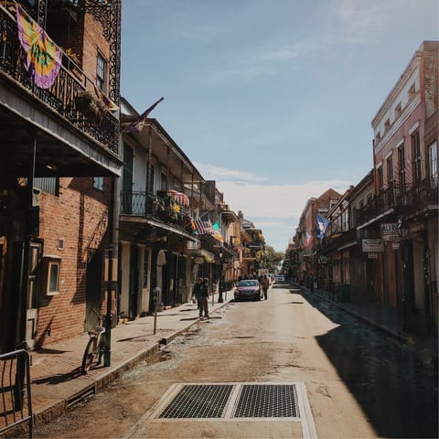Take a fourteen-minute stroll to the storied French Quarter