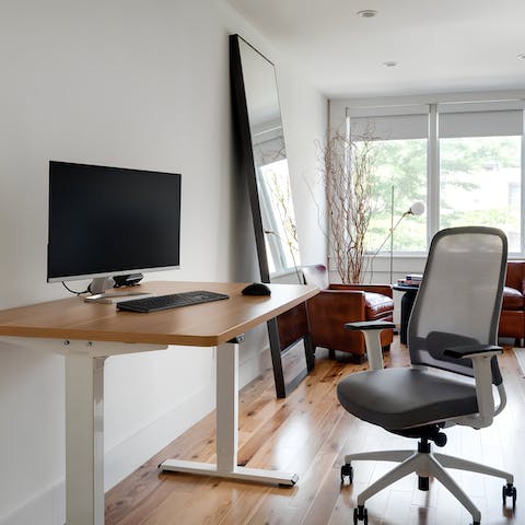 Host meetings from home at one of the dedicated workstations