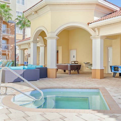 Relax and unwind in the communal hot tub, or play a few rounds of pool with a friend