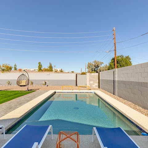 Refresh and unwind in the sheltered garden pool