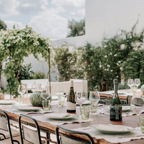 Tuck into an alfresco dinner on the pretty terrace