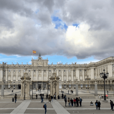 Stay just a fifteen-minute stroll away from the Royal Palace of Madrid