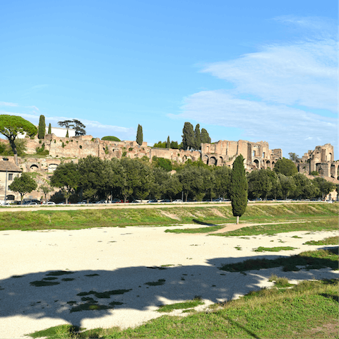 Visit Circus Maximus, a Roman chariot-racing stadium — just twelve minutes from your front door 