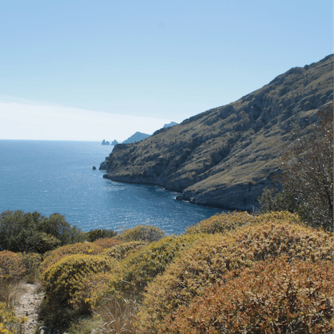 Take in the view of the rugged hills of the Sorrento Peninsula 