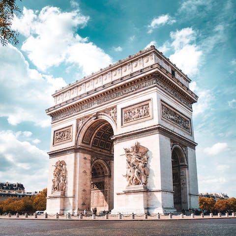 Visit the iconic Arc de Triomphe, a five-minute stroll from this home
