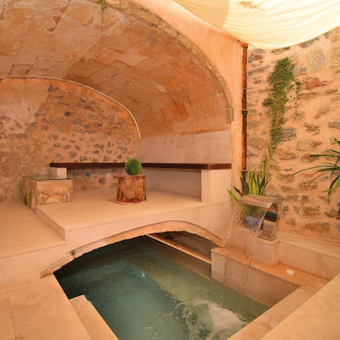 Cool off from the Mallorcan heat in the small, private pool with its stylish water blade