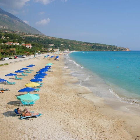 Head to Lourdas Beach for the afternoon, just a twenty-minute drive away