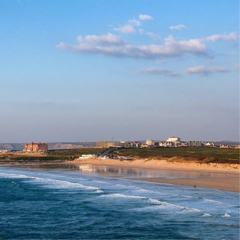 Enjoy a picnic on Newquay Beach, a five-minute drive away