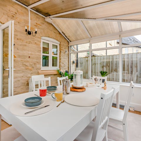 Tuck into a tasty breakfast in the cosy conservatory