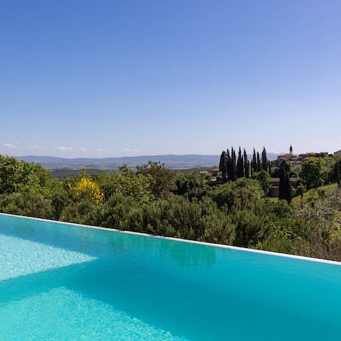 Admire the view of the vineyards from the infinity pool
