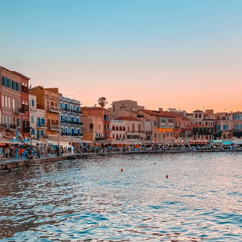 Visit Chania's Venetian harbour – it's a forty-minute drive away