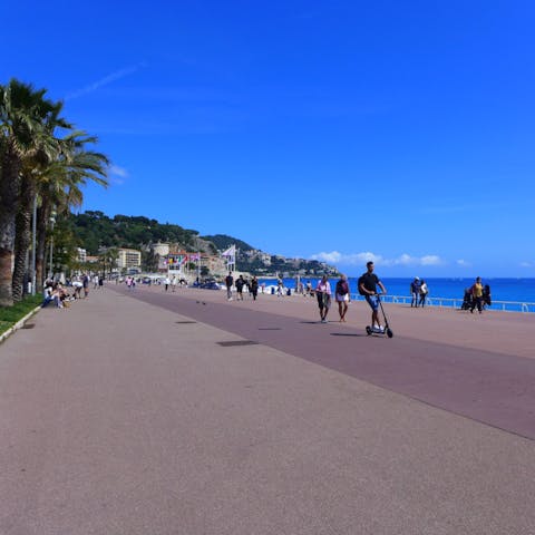 Take a stroll along the Promenade des Anglais, right outside your building's front door