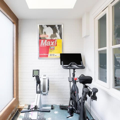 Break a sweat during a morning ride on the Peloton bike