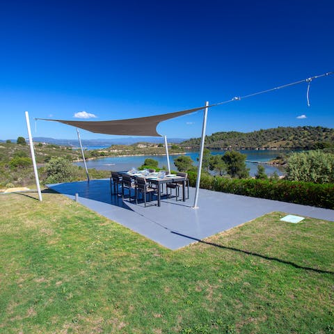 Enjoy mealtimes with a view on the covered dining space