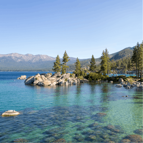 Stroll over to Patton Beach right on Lake Tahoe – just a three-minute walk away