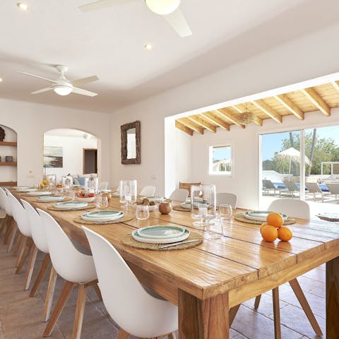 Gather the family around the rustic dining table