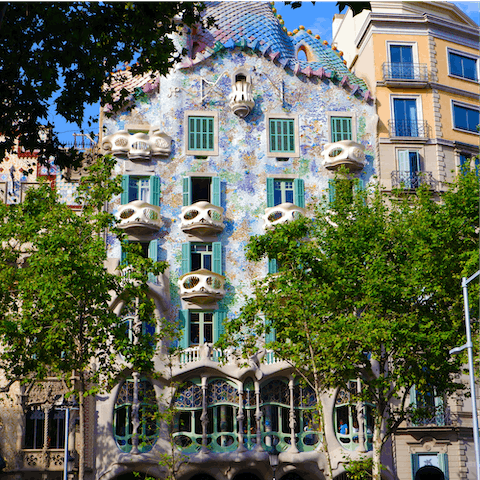 Admire Gaudí's work at Casa Battló – a seven-minute walk away