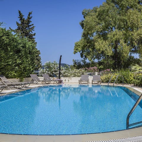 Head to the shared swimming pool if you tire of the beach