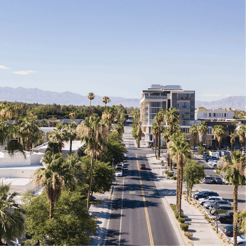 Walk twenty-minutes to Palm Canyon Drive for restaurants, boutiques, and nightlife