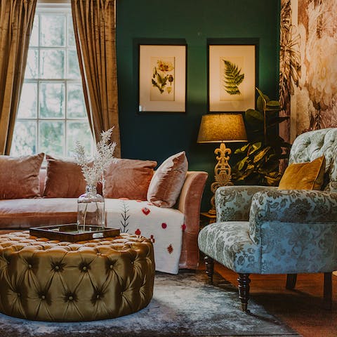 Sink into the pink velvet sofa after a day exploring the Portpatrick countryside