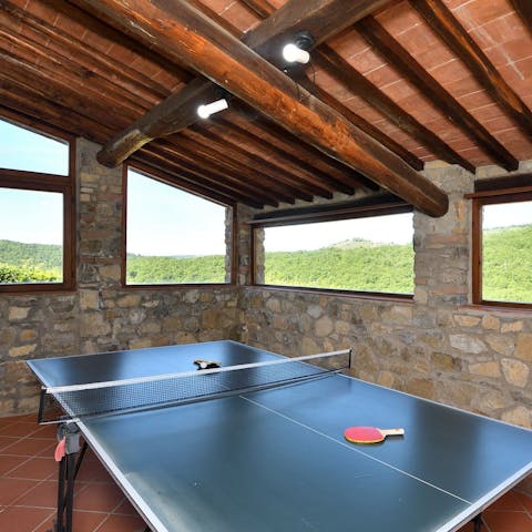 Gather in the barn for a friendly game of table tennis