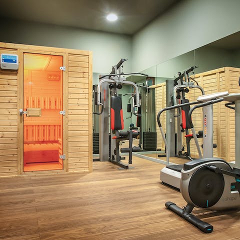 Work up a sweat in the home gym or private sauna