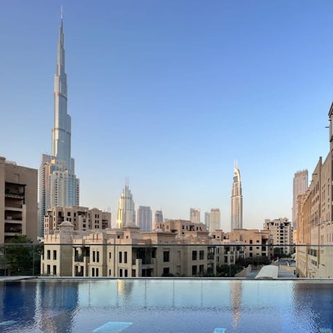 Gaze out over the city skyline and the iconic Burj Khalifa from the communal pool