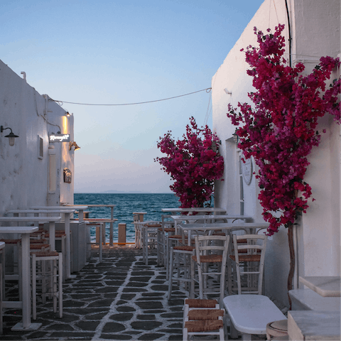 Sip cocktails and dine on meze in Naousa – it's a five-minute walk away