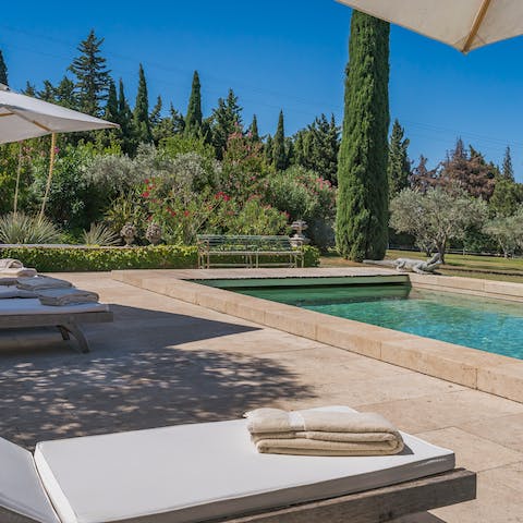 Bask in the sun until you need to cool back down in the private pool