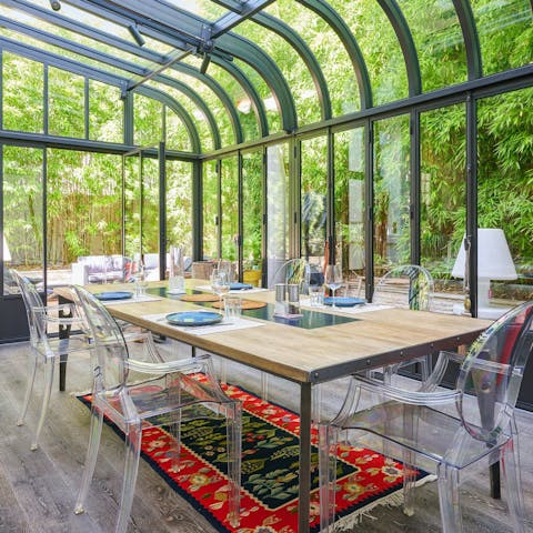 Dine on French cuisine in the beautiful sunroom