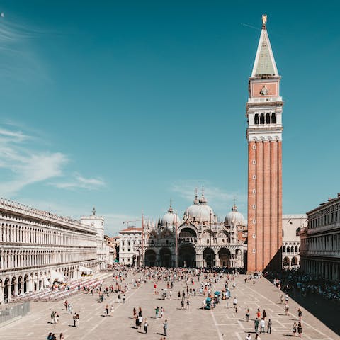 Walk to the historical St Mark’s Square, just ten minutes away
